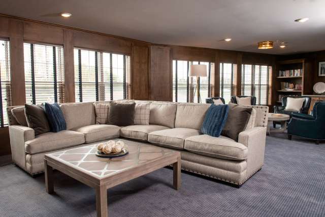 Couches and Seating Near Library Fireplace: Summit at Mill Hill